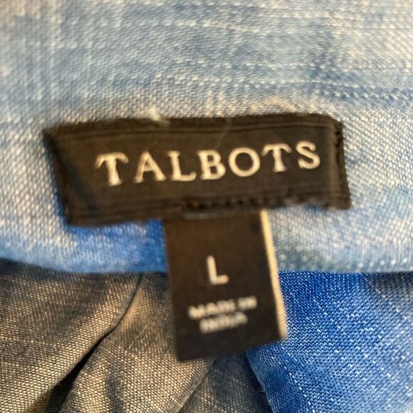 Talbots Blue chambray Sleeveless Ruffle accent Vneck Blouse - Picture 5 of 6